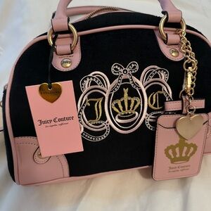 Juicy Couture Black & Pink Crown Embroidered Satchel